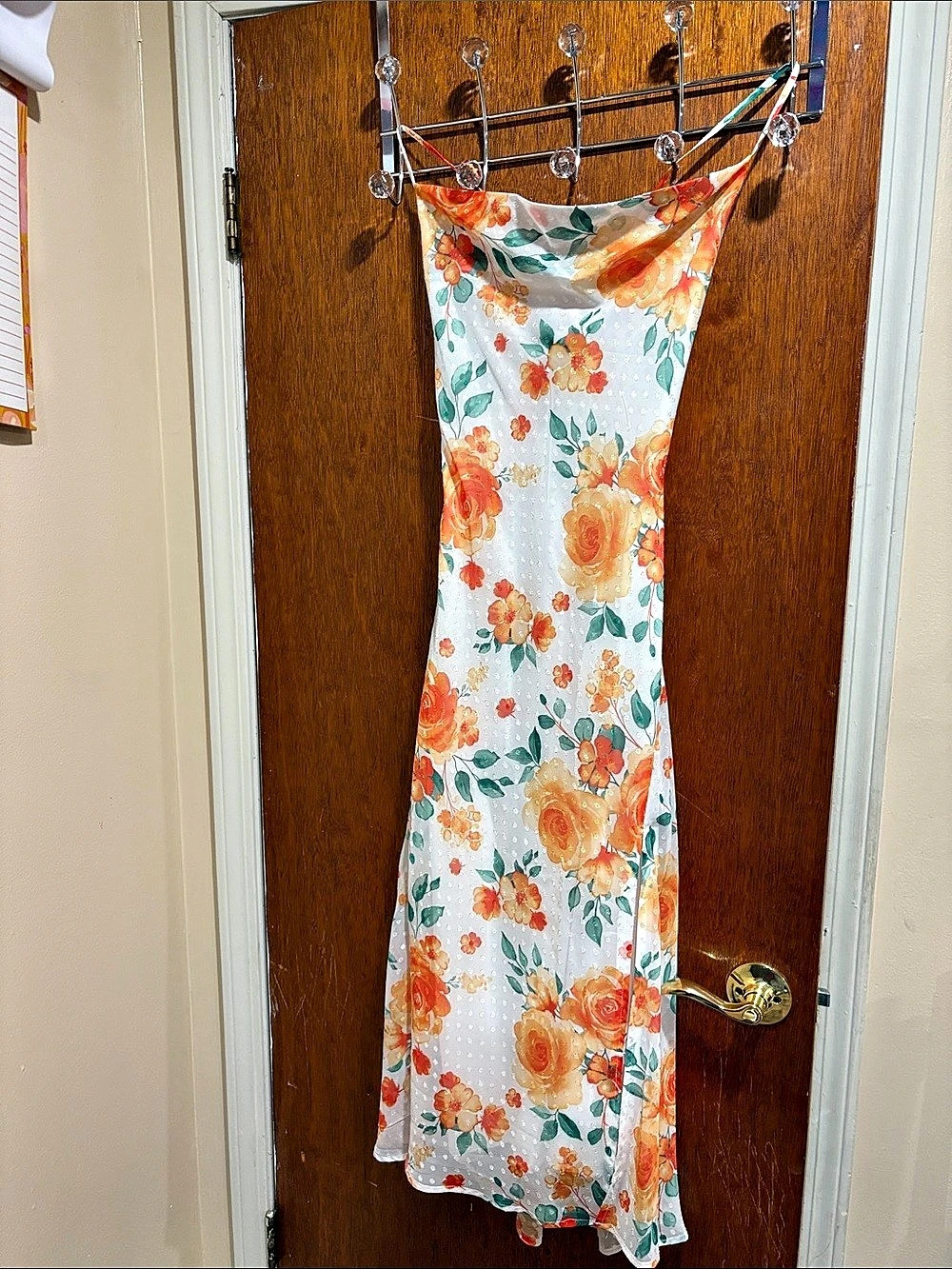 Floral Maxi Dress in White & Orange Size Medium